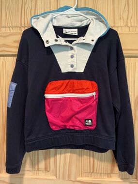 NB Staud Navy Hoodie with Pink & Red Front Pocket